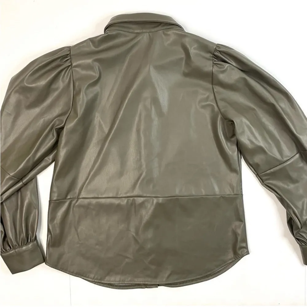 H&M Faux Leather Olive Green Shacket - Image 4