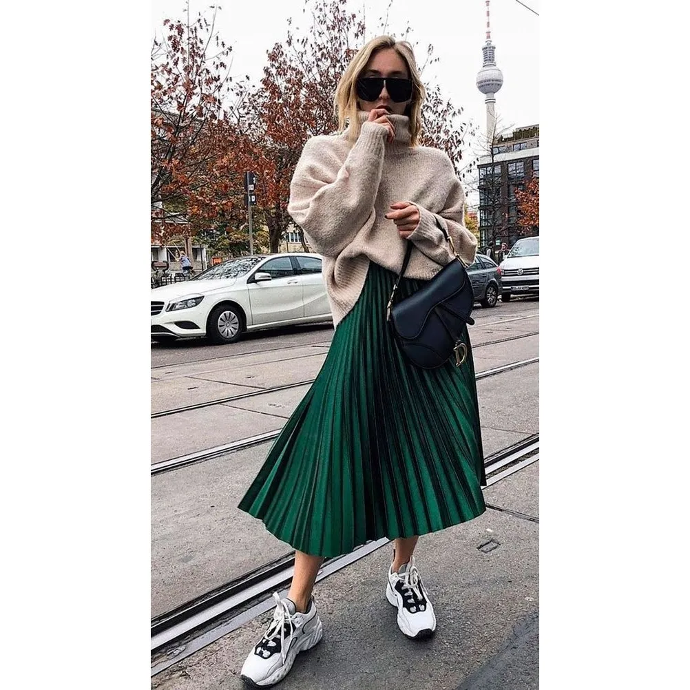 Zara Emerald Green Pleated Midi Skirt Size XS High Rise Chic Preppy Minimalist - Image 14