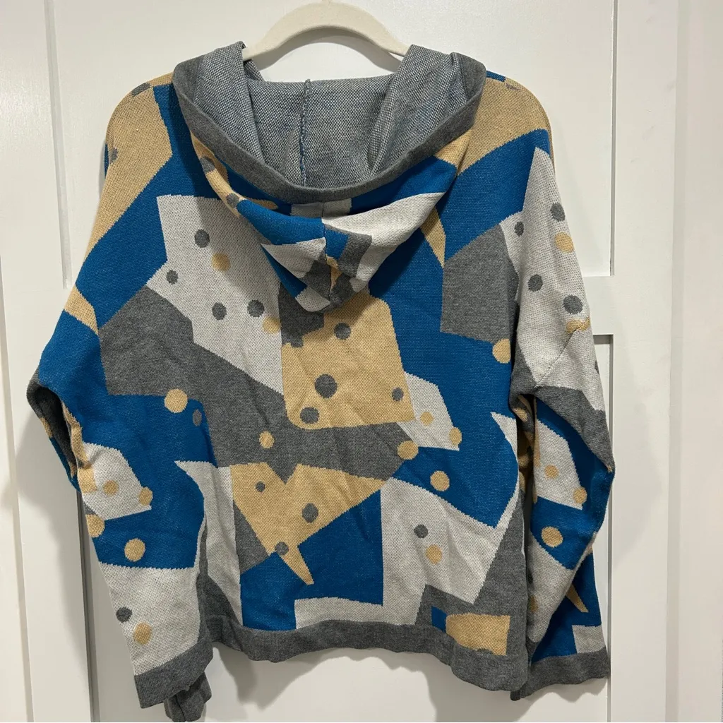 FDJ French Dressing Jeans Large hooded sweater geometric 100% cotton Blue - Image 2