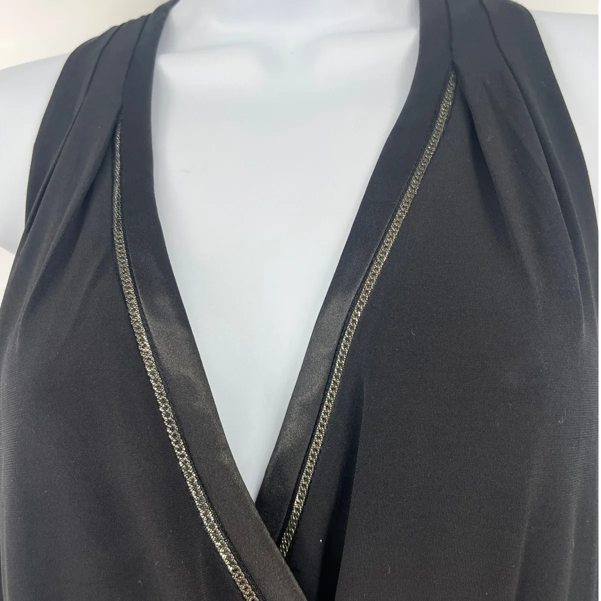 WHBM Satin Jumper Sz 8 Glam Metallic Trim Mob Wife Sleeveless Cocktail Date Vamp - Image 3