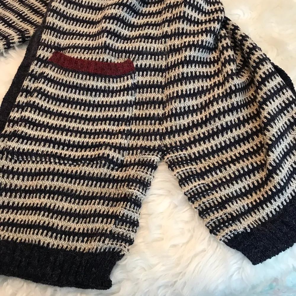 Open front hand knitted cardigan sweater drop shoulder horizontal stripes - Image 15