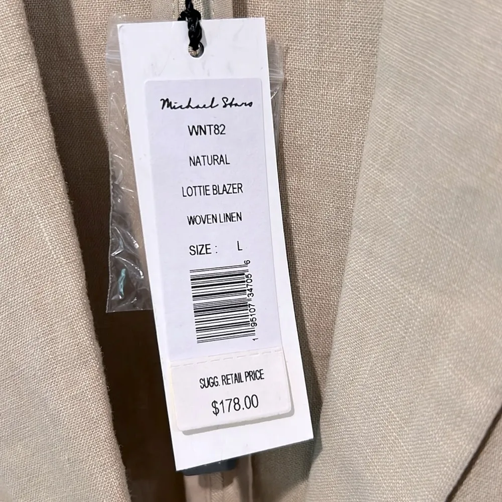 Michael Stars Lottie Linen Blazer Natural Large Khaki Tan One Button Long - Image 5