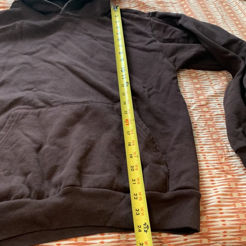 Brown heavy cotton hoodie sweater warm top ski winter with hat and pocket - Image 4