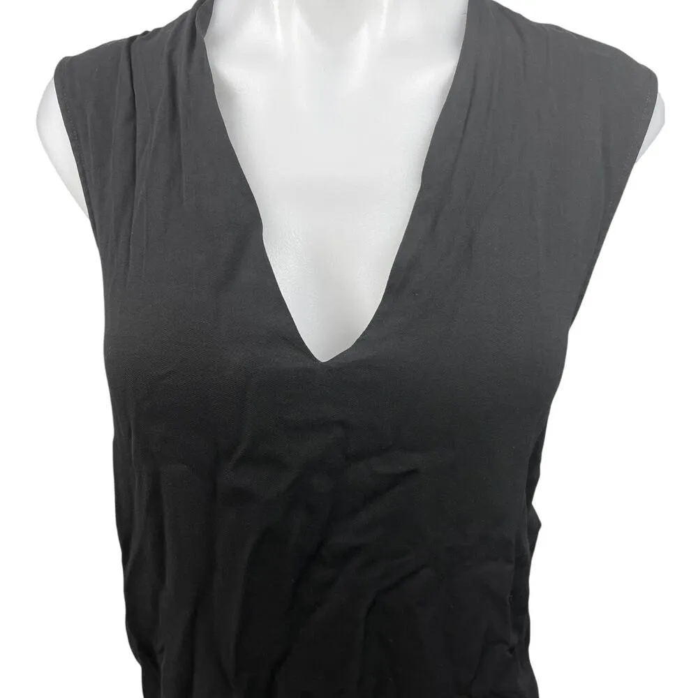 Helmut Lang Black Sleeveless Plunging V-neck Pull On Pockets Mini Tank Dress S - Image 4