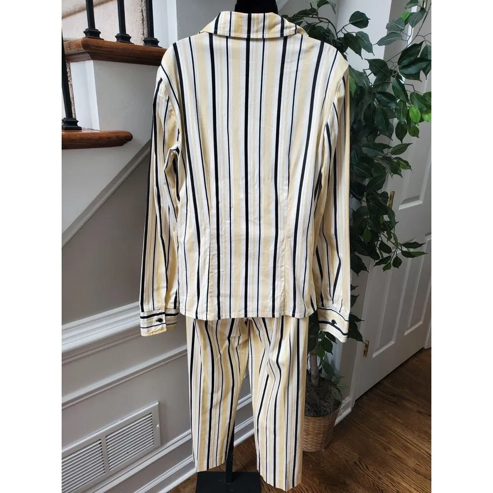 Sport Collection Striped Long Sleeve Collared Shirt & Pant 2 Piece Suit Size M Yellow Size M - Image 7