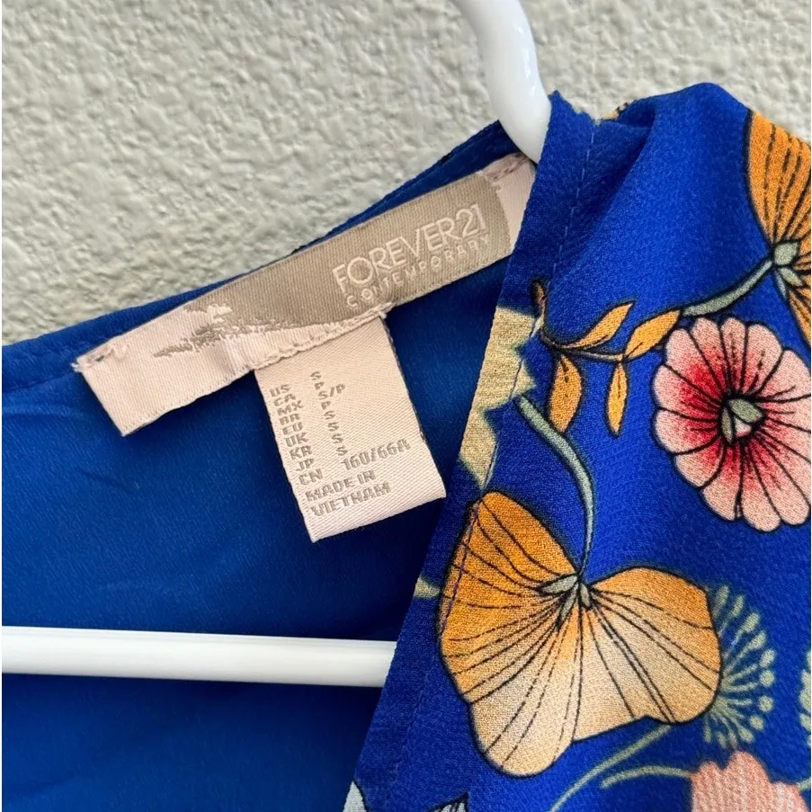 Forever 21 Blue Floral Romper Maxi Dress Womens S V Neck Long Sleeve Like New - Image 8