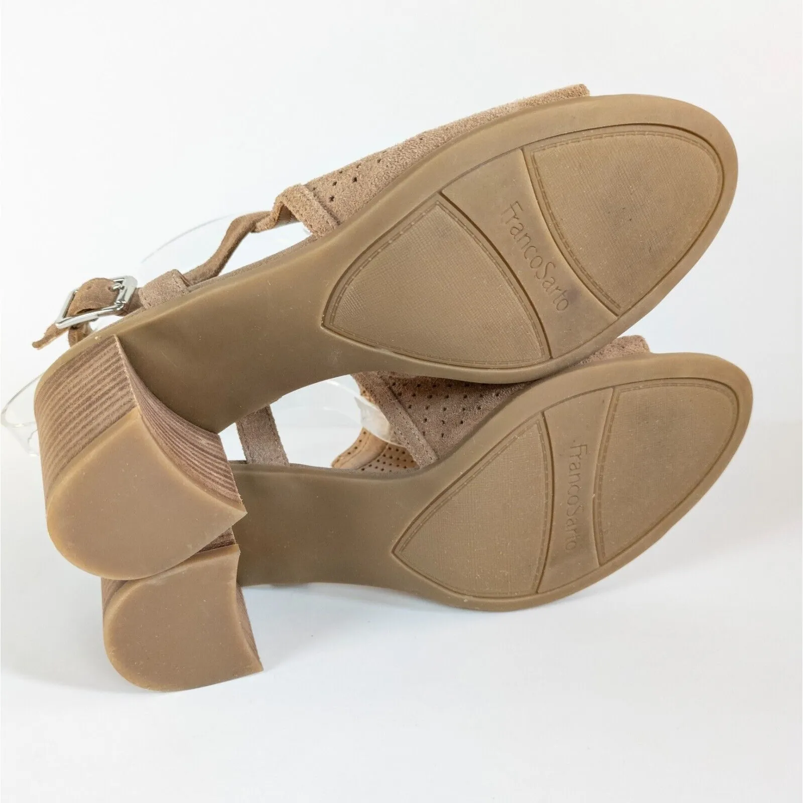 FRANCO SARTO Tan Harlet2 Suede Perforated Heeled Mules Ankle Strap Women's 9.5 - Image 7