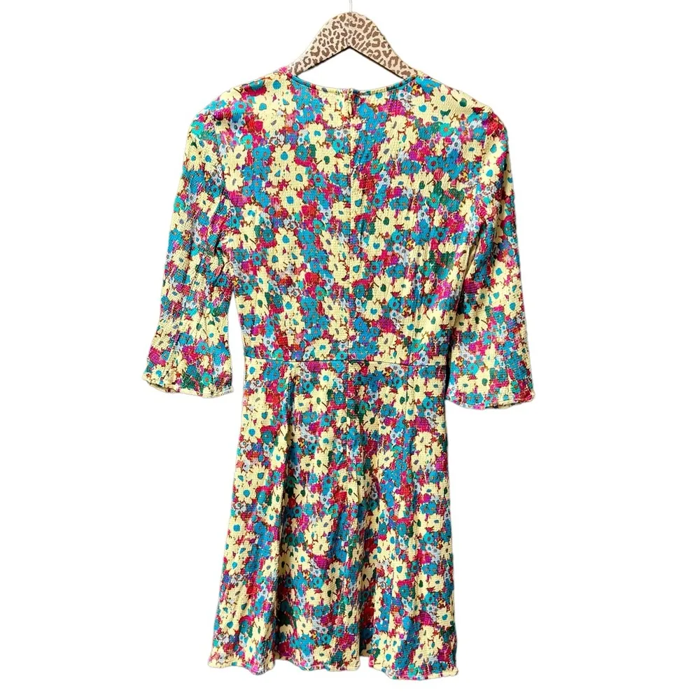 Stine Goya Jasper Daisy Field Teal Multicolor Floral 3/4 Sleeve Mini Dress Small Pink - Image 3