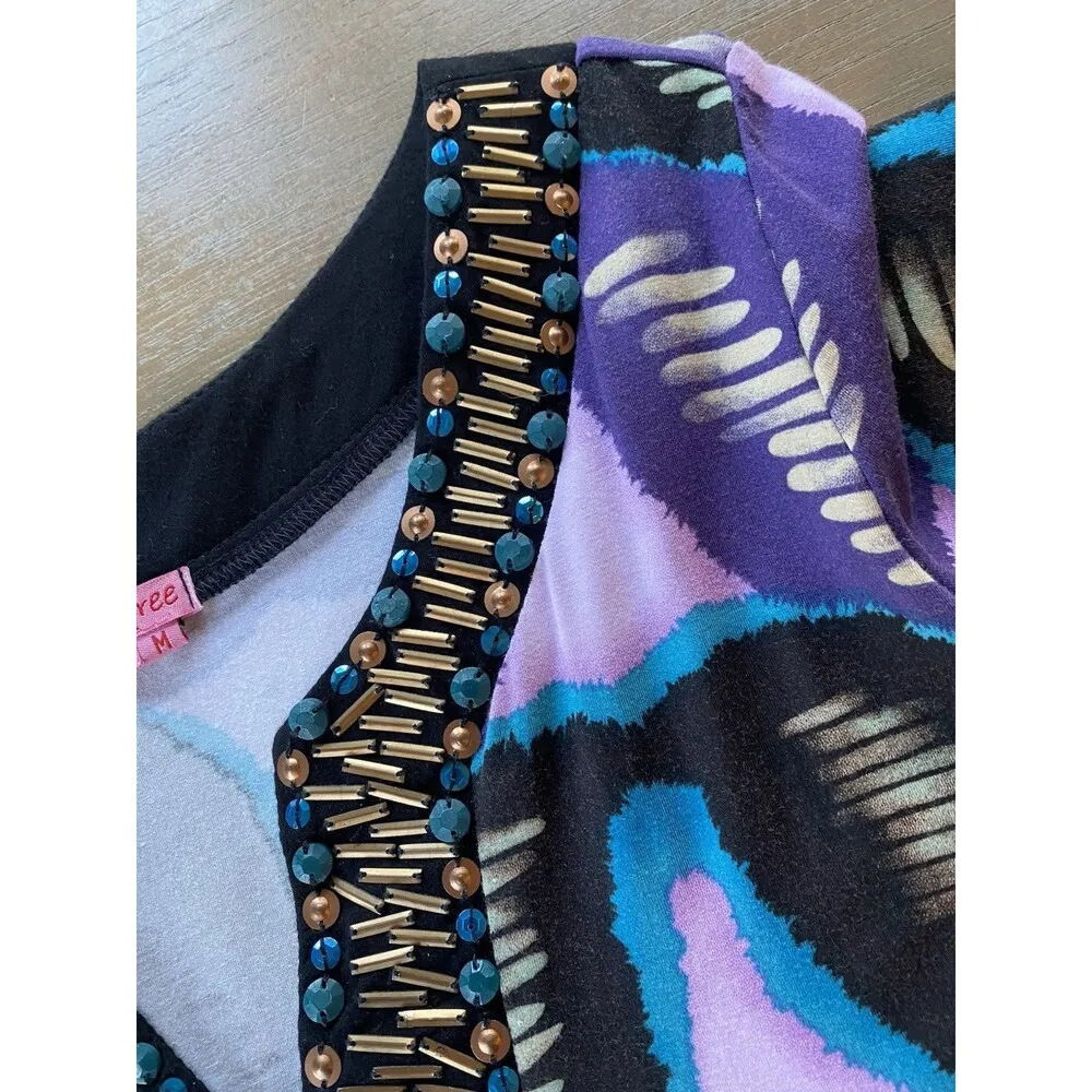 Joyous & Free Tunic Dress Size M Purple Beaded Resort Cover Up Vacay Quiet Lux Size M - Image 5