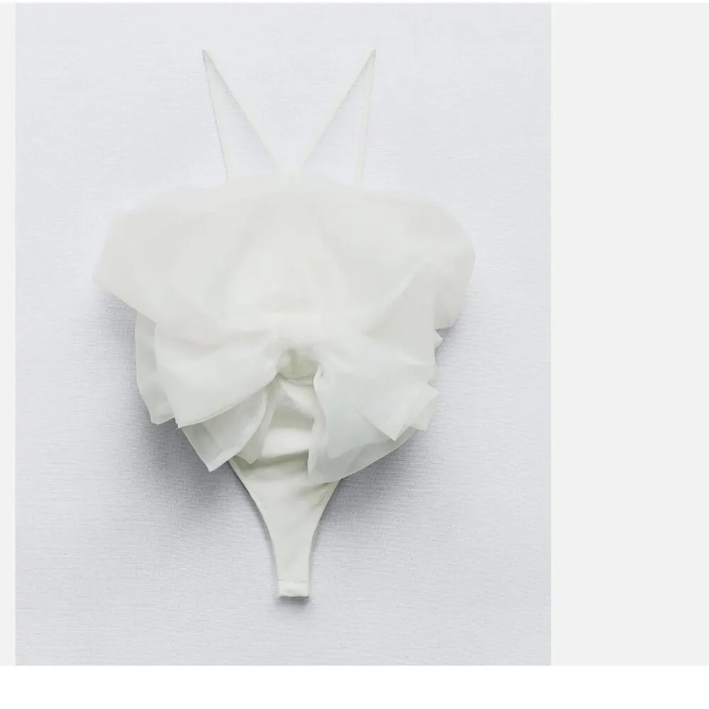 NWT Zara Maxi Organza Fan Bodysuit Strappy Top White Medium RARE - Image 8