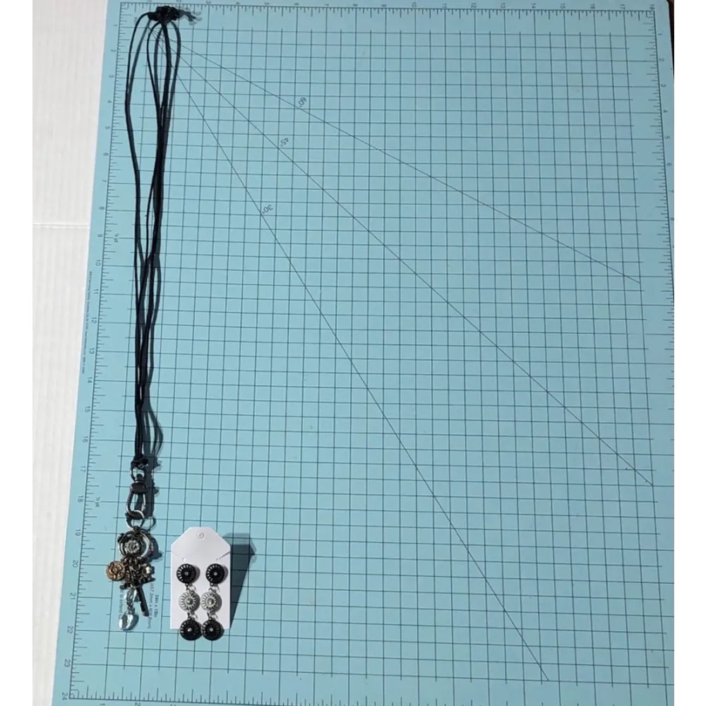 Vintage Women Double Strand Pendant Necklace Earrings Jewelry Set Silver - Image 6