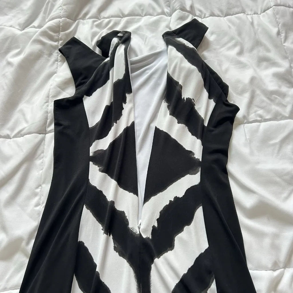 Cache Dress Womens 10 Black White Contrast Midi Sheath Sleeveless Business Y2K - Image 9