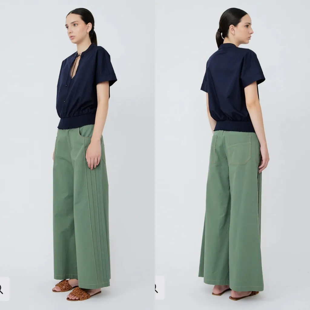 Sitka Semsch Palazzo Green Cotton Pants Size 0 - Image 3