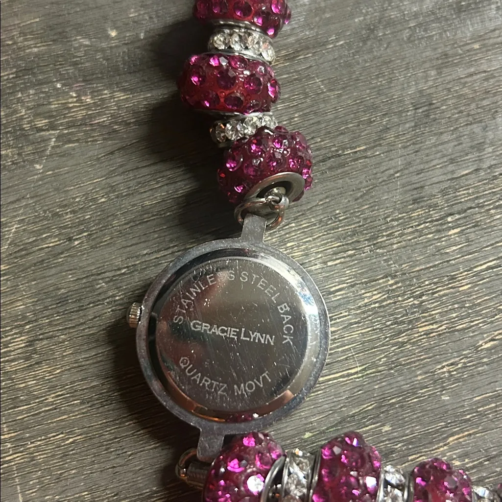 Gracie Lynn Pink Beaded Charm Bracelet Style Women's Watch - Image 3