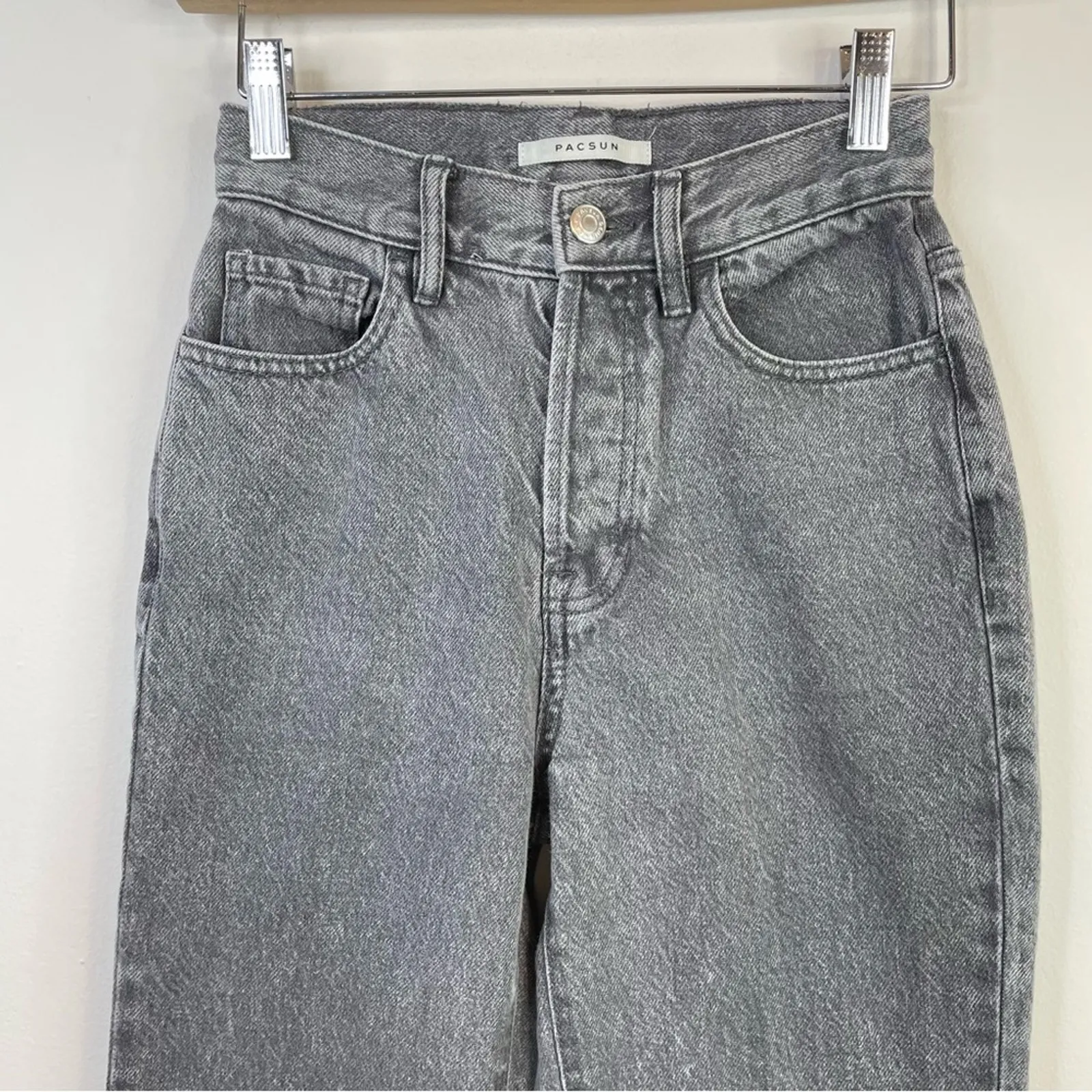 Pacsun Eco Gray High Waisted Straight Leg Button Fly Ankle Cropped Jeans 23 - Image 3