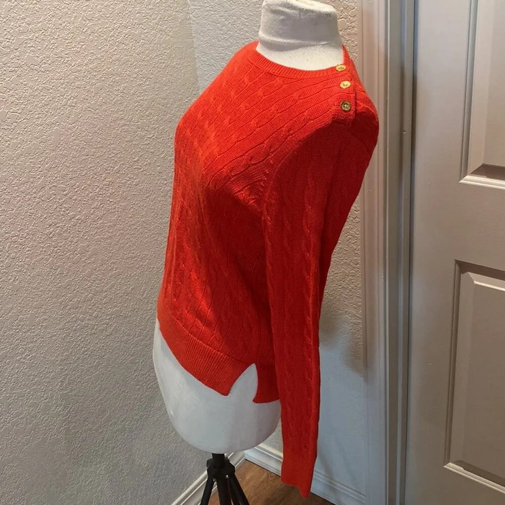 Lauren Ralph Lauren Cable Knit Crew Neck Long Sleeve Sweater Red Stretchy Sz M Size M - Image 2