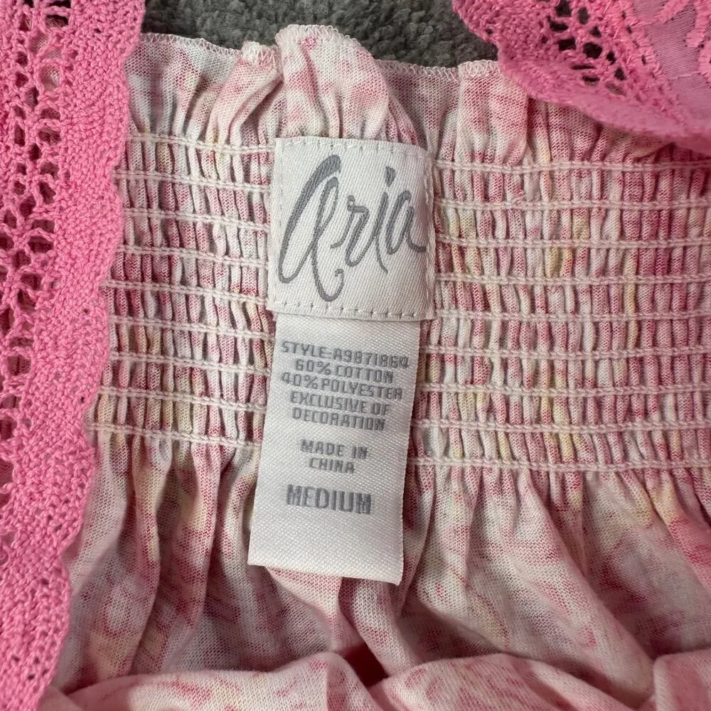 Aria Pink Paisley Pajama Set Women's Medium Cropped Sleeveless Elastic Waist - Image 7