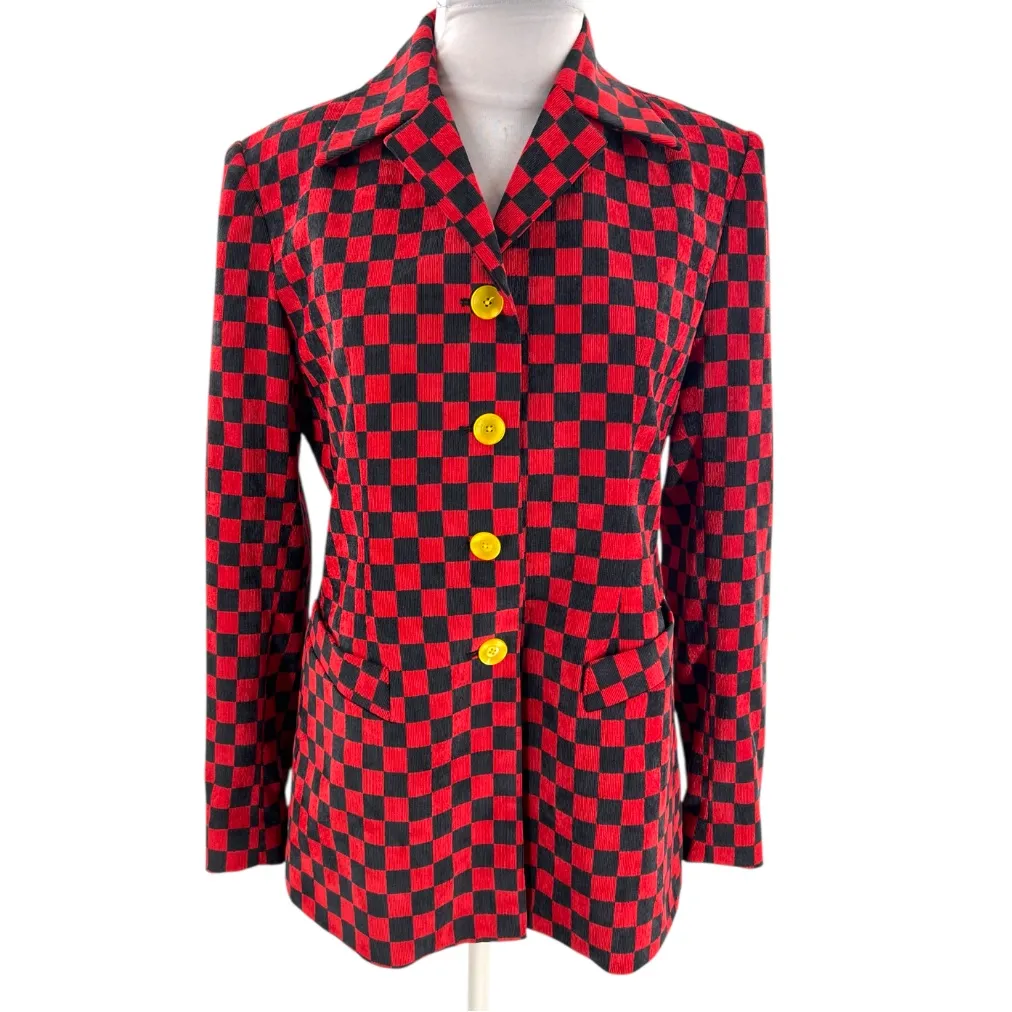 Mia Vesper Delinquent Behavior corduroy blazer in red and black sz XS - Image 2