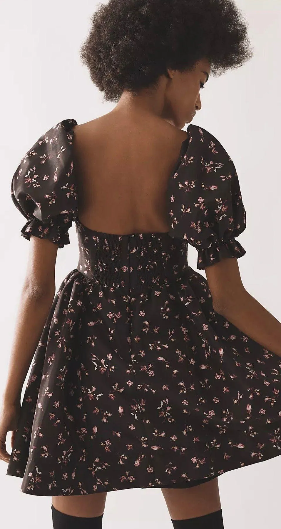 NWT $158 Anthropologie x Maeve Black Floral Puff-Sleeve Mini Dress w/ Pockets XS - Image 2