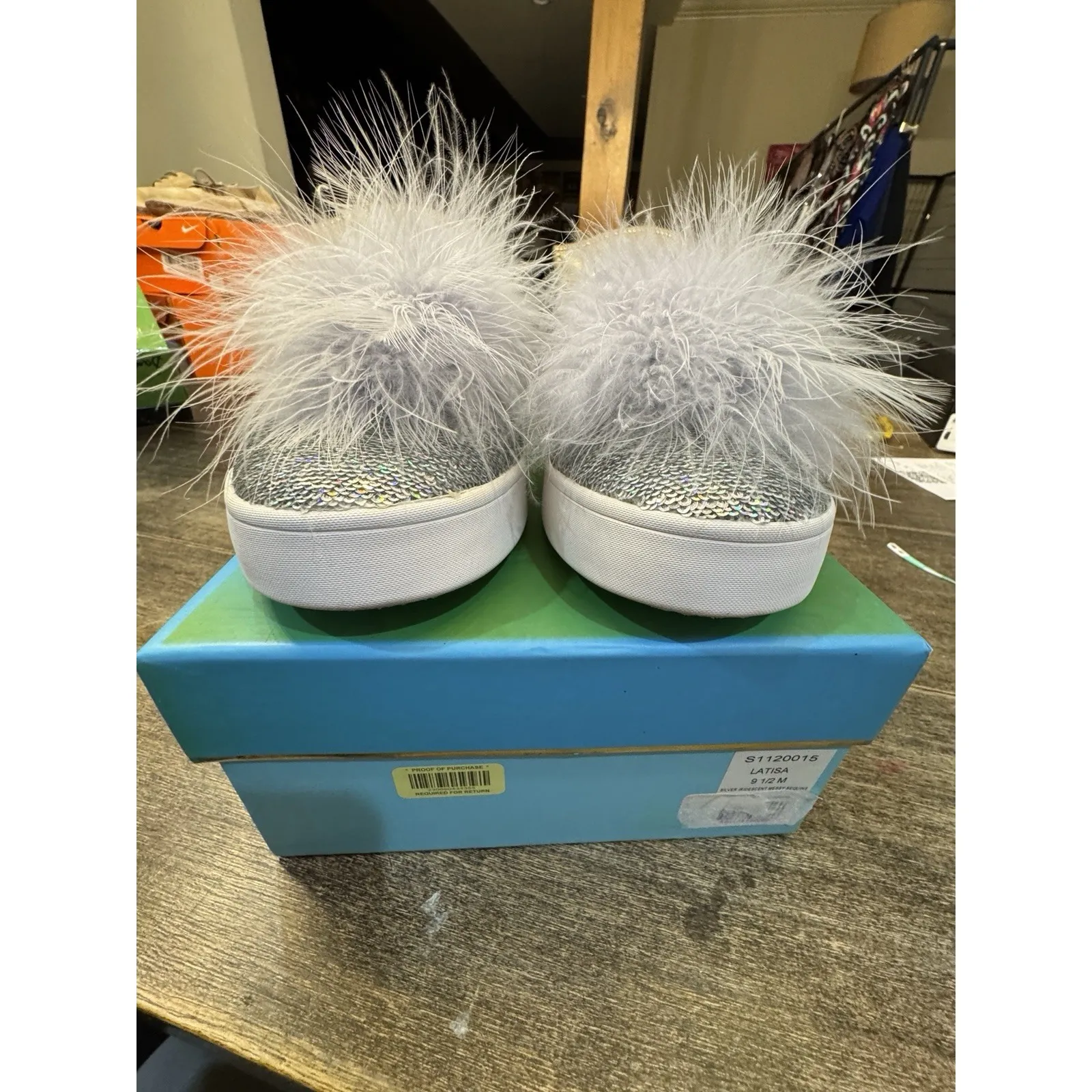 Kate Spade New York Latisa Women Pom Pom Sequin Sneaker Silver Iridescent Gray Size 9.5 - Image 4