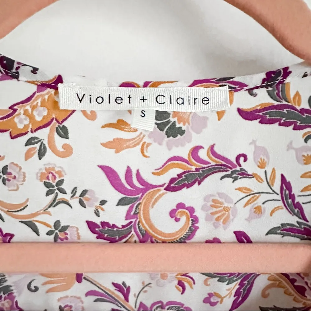 Violet + Claire Pink White Floral Boho Popover Blouson Top sz Small - Image 6