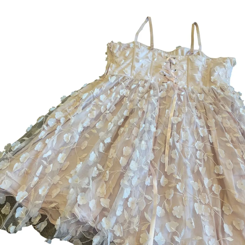 Thorn and Fable Pink Baby Doll Dress 3D Floral Print Chiffon Size 1 XL Women's - Image 5