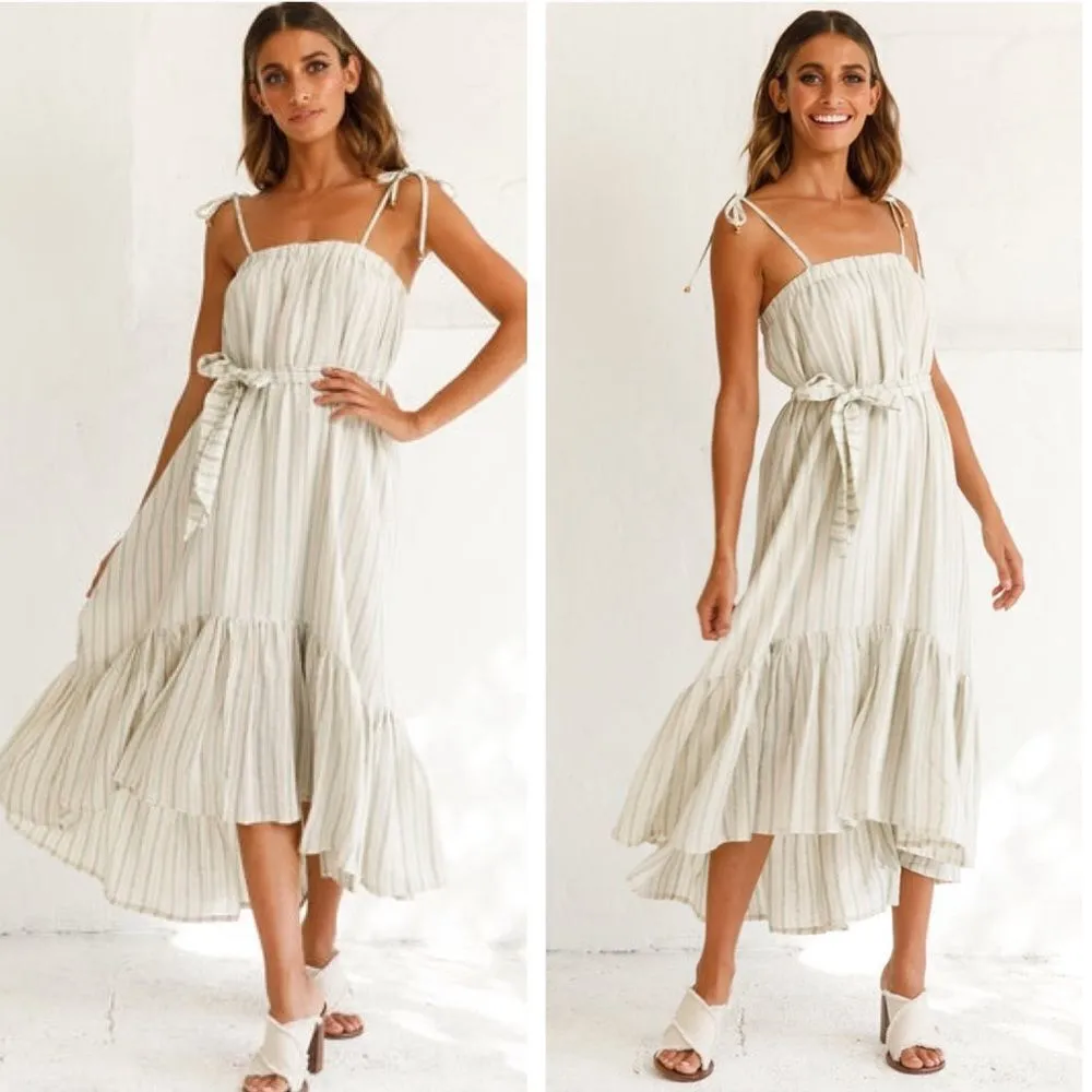 NWT Indikah by Angel Biba tied shoulder tent trapeze striped‎ midi dress - Image 9