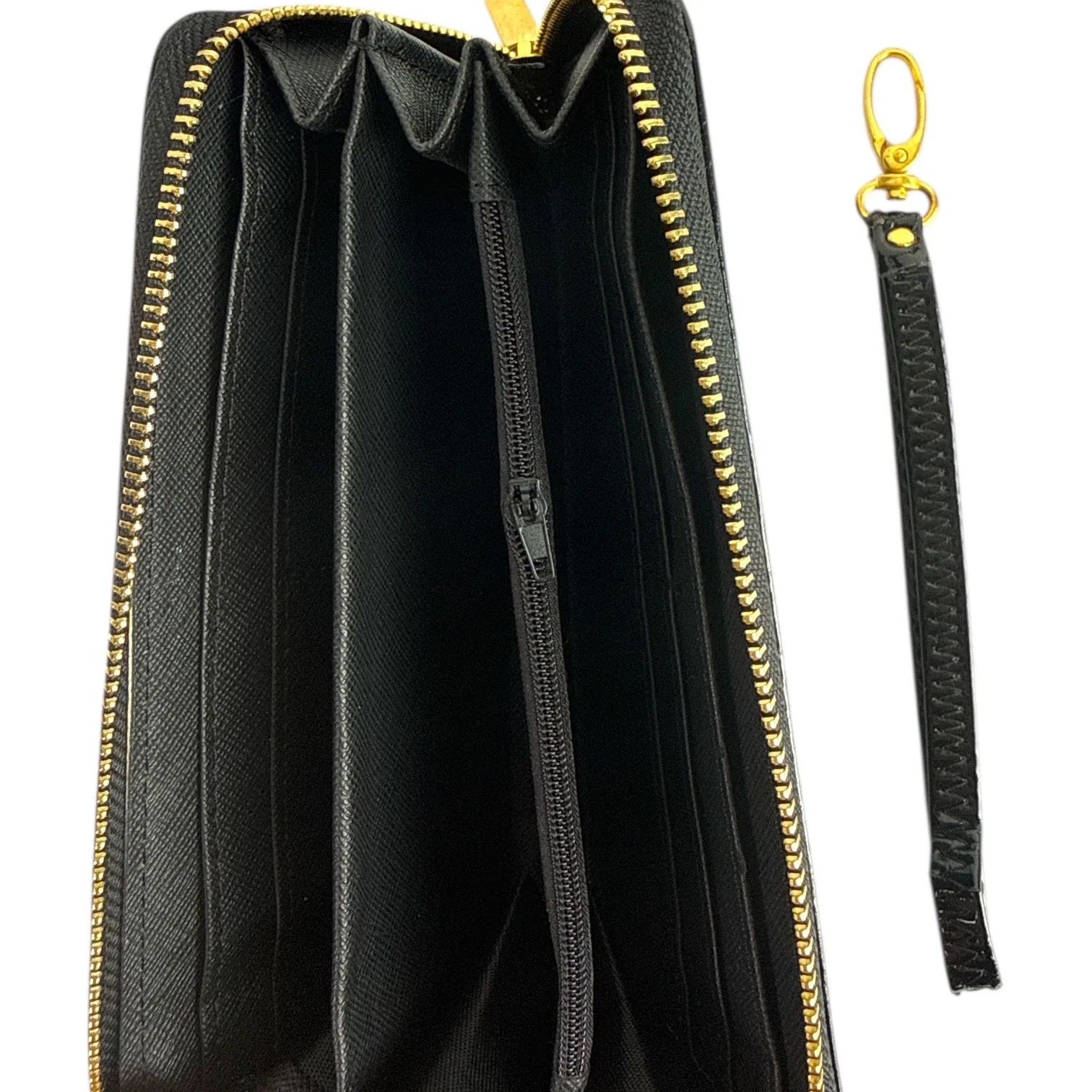 Black Zip Around Wallet Wristlet Gold Tone Hardware Multiple Card Slots NWOT - Image 2