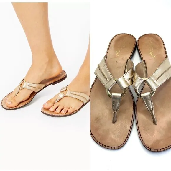 Lilly Pulitzer Women’s McKim Gold Leather Flat Thong Slip On Sandals Size 8 - Image 2