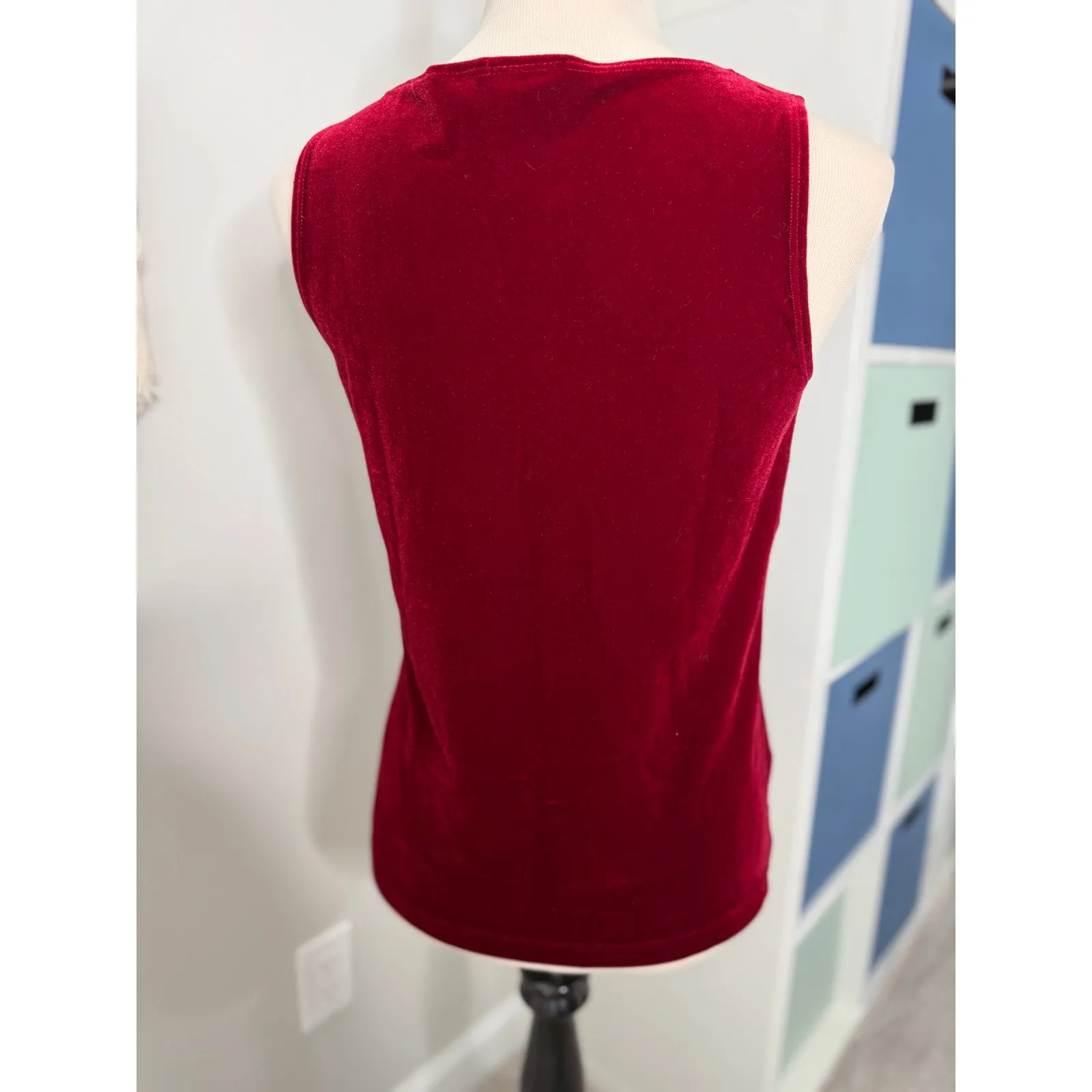 Vtg Y2K Chico's Red Velvet Sleeveless Blouse Shirt Tank Top 0/Small Holiday Xmas - Image 2