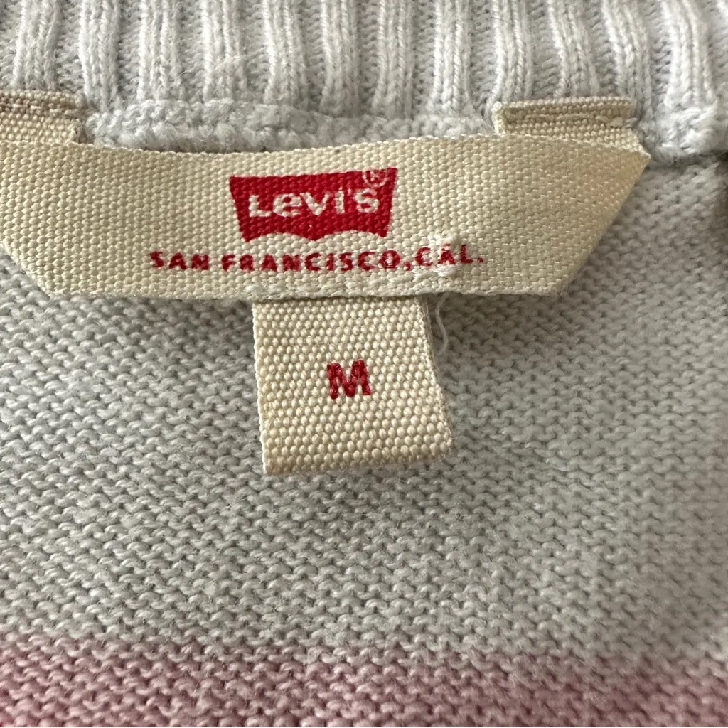 Levi’s Retro Stripe Normcore V-Neck Sweater White Multicolor Long Sleeve Medium - Image 10
