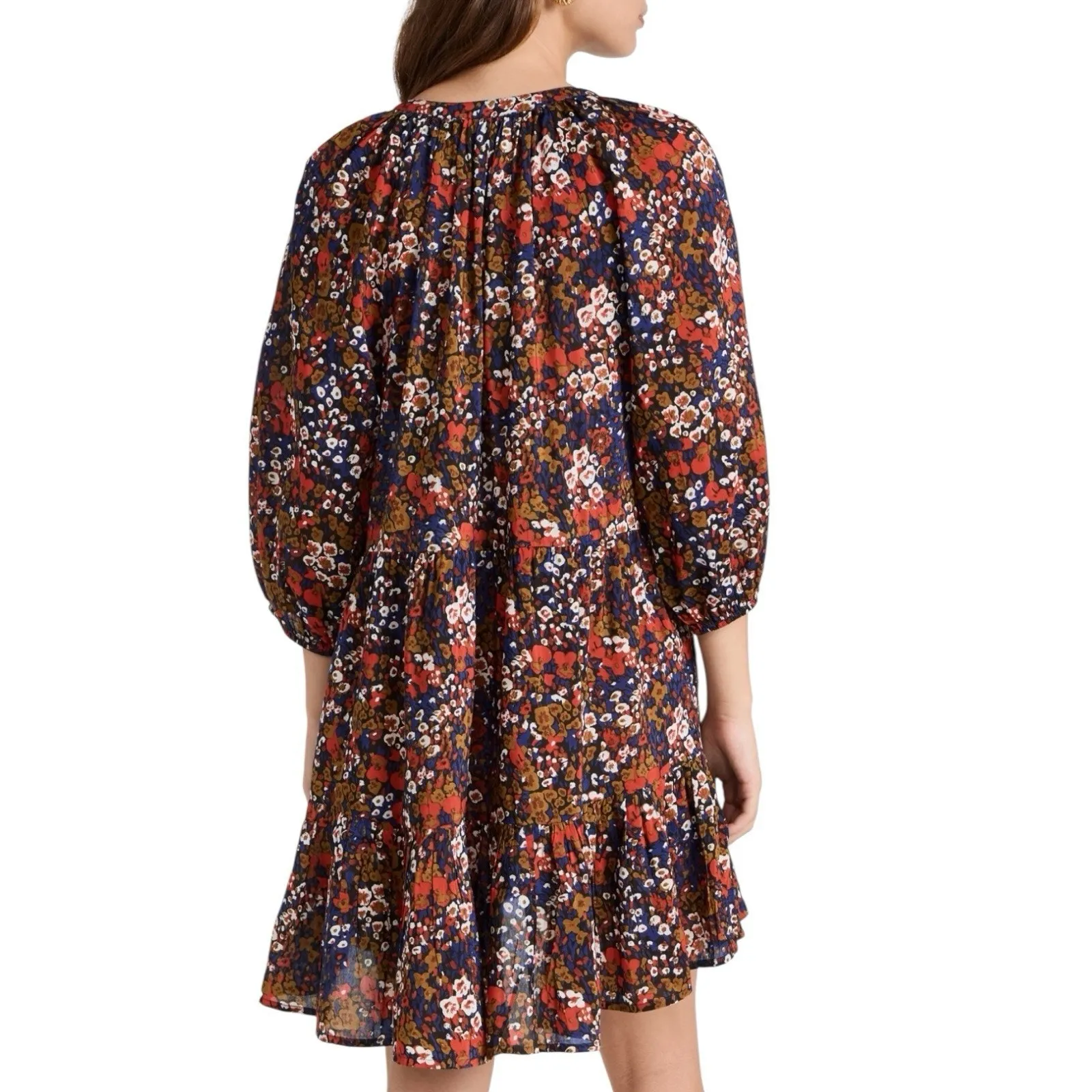 Apiece Apart Mini Mitte Dress Size Small Floral Bold Blomster Red Cotton Poplin - Image 3