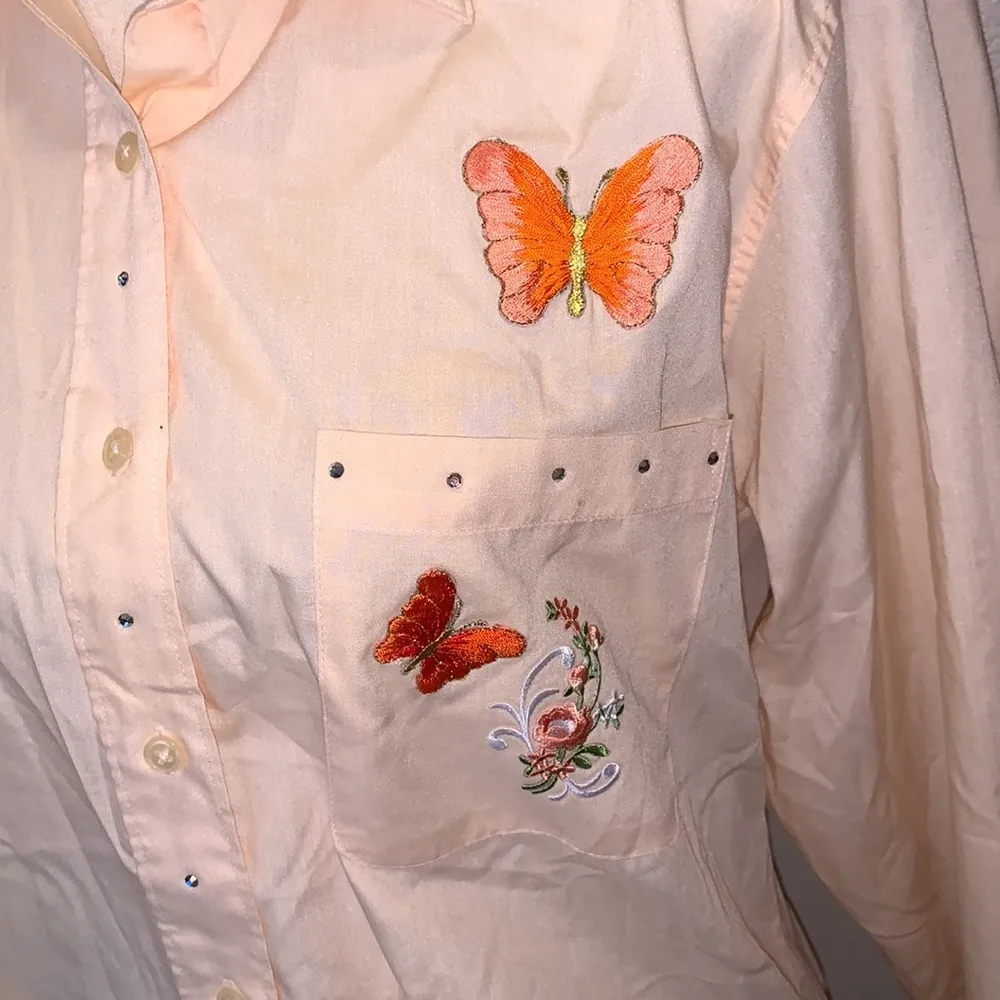 Softwear western embroidered floral sequined long sleeve button down shirt Orange - Image 5