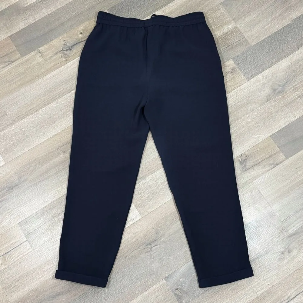 J. Crew Elastic Waist Cuffed Drapey Crop Pants Navy Blue 4 Pull On - Image 2