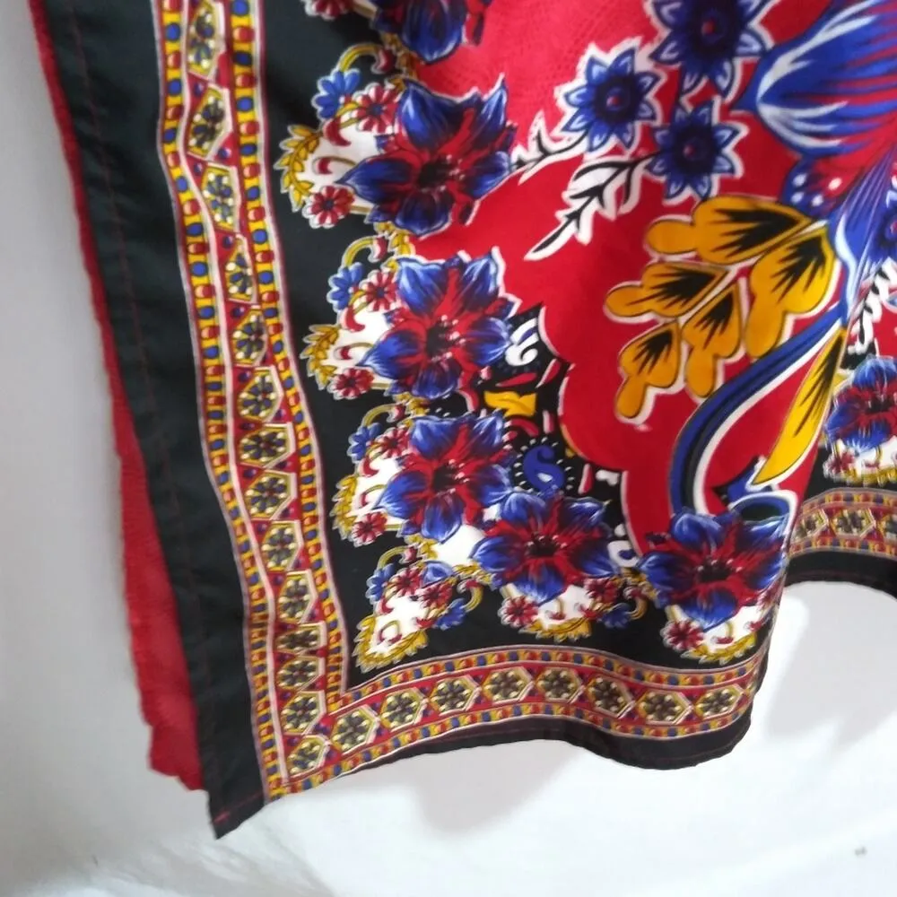 Gold Coast MuuMuu Vibrant Red Floral Kaftan Cover Up Size OS - Image 4