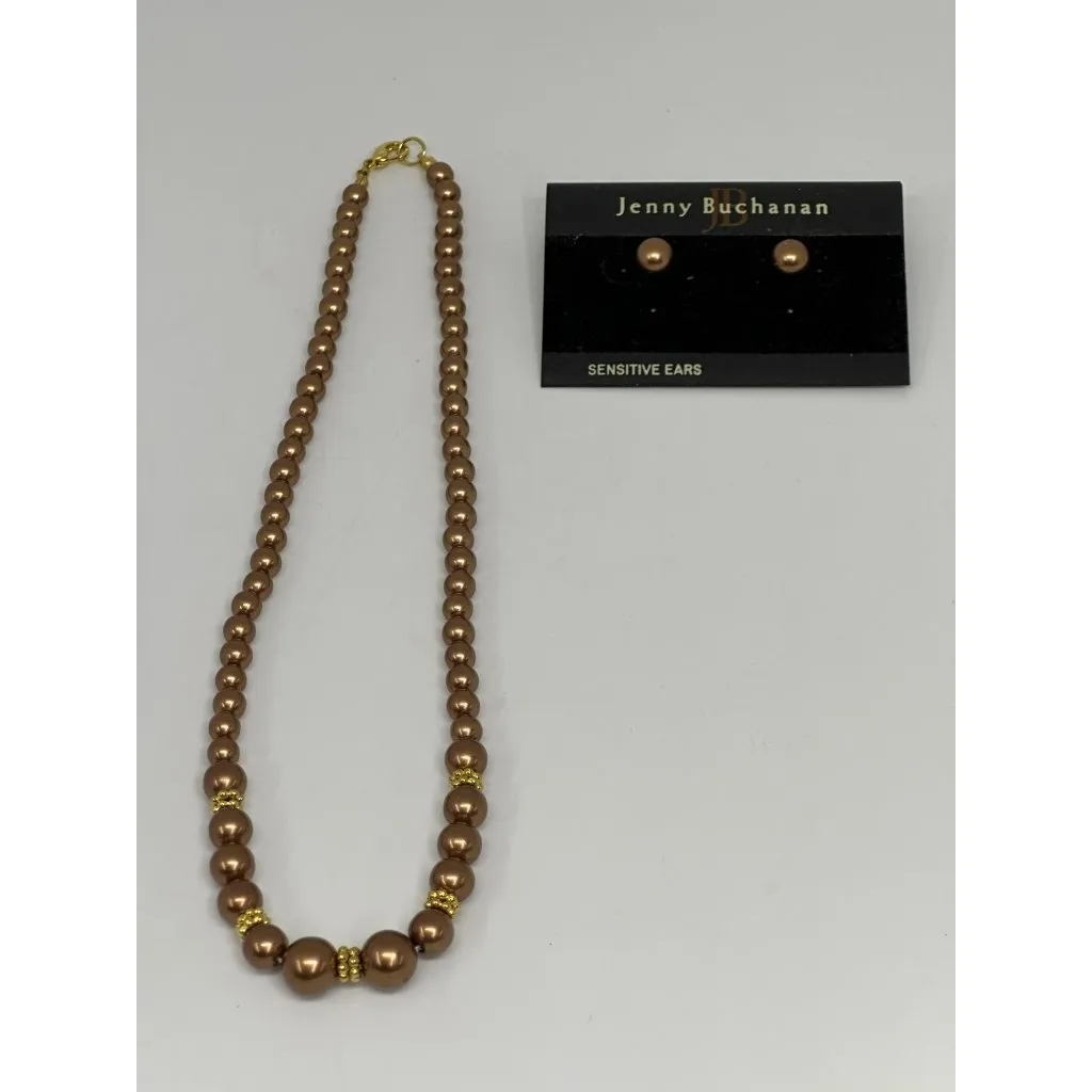 Jenny Buchanan Rose Gold Pearl Necklace & Earrings Set | Hypoallergenic Jewelry - Image 2