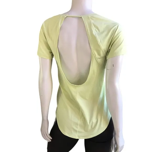 Under Armour Neon Green Yellow Open Back Short Sleeve Shirt Women's Size Large - Image 2