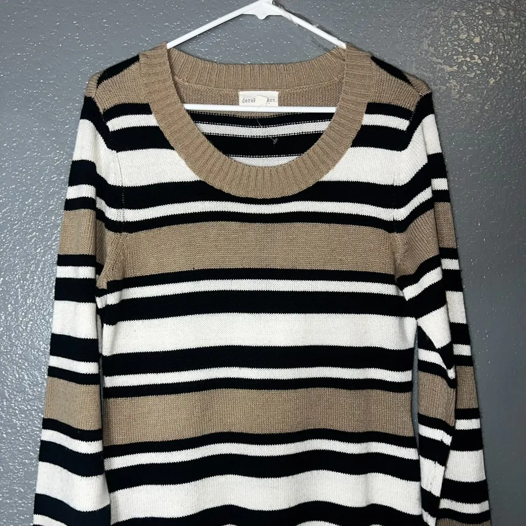 Derek Heart Women’s Striped Sweater Dress Size XL Tan Black White Long Sleeve - Image 2