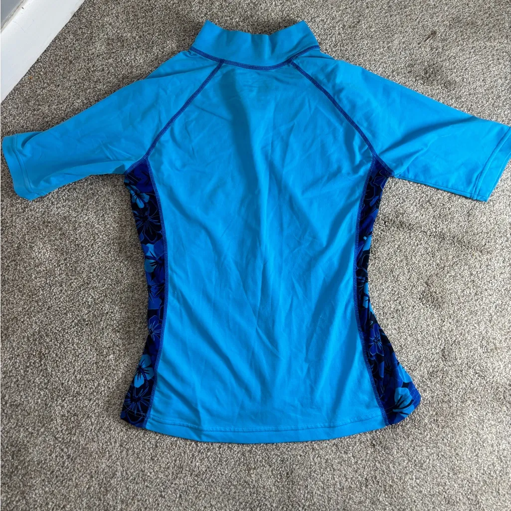 Coolibar Quarter Zip Floral UPF 50 Sun Protection Rashguard Top and Shorts XS Blue - Image 2