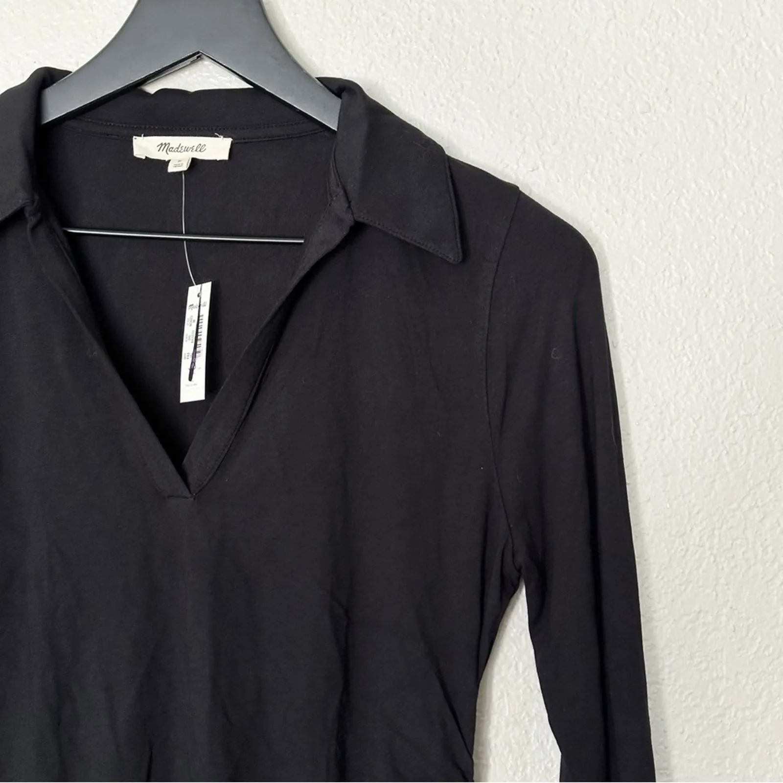 Madewell Tops Womens‎ Side-Cinch Long-Sleeve Polo Black Size XXS NEW - Image 4