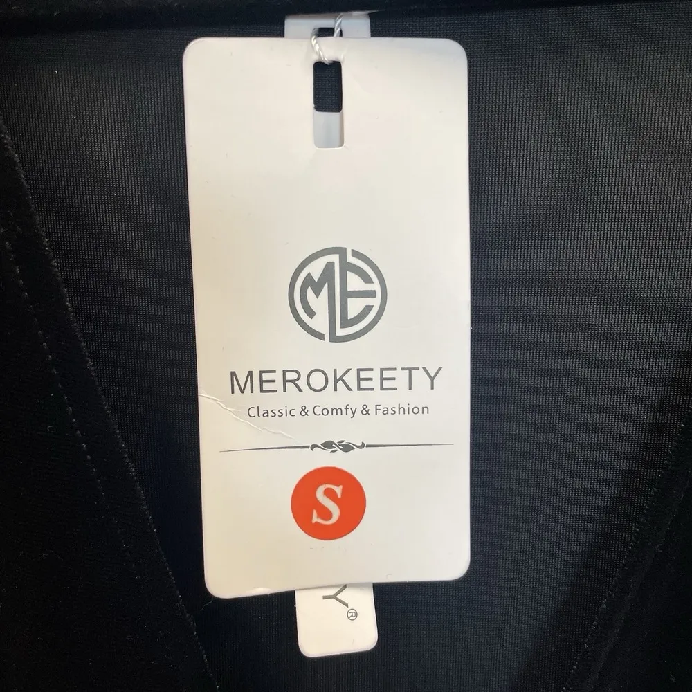 NWT Merokeety Womens S Dress Black Velvet V Neck Wrap Maxi Cocktail Short Sleeve - Image 3