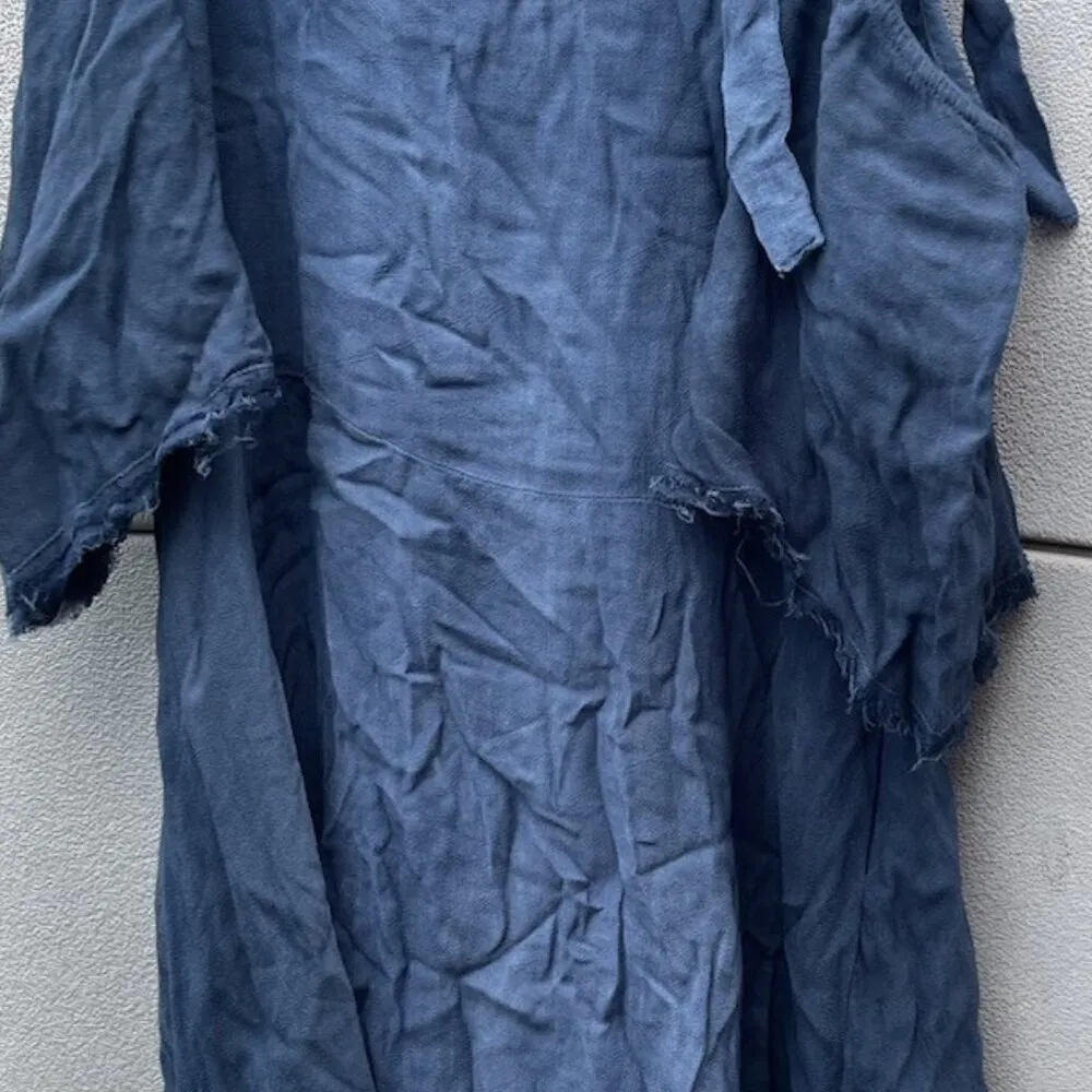 Vintage Gypsy Maxi Dress Top Back Tie Straps Blue Grey Tone Hollywood Sz M - Image 9