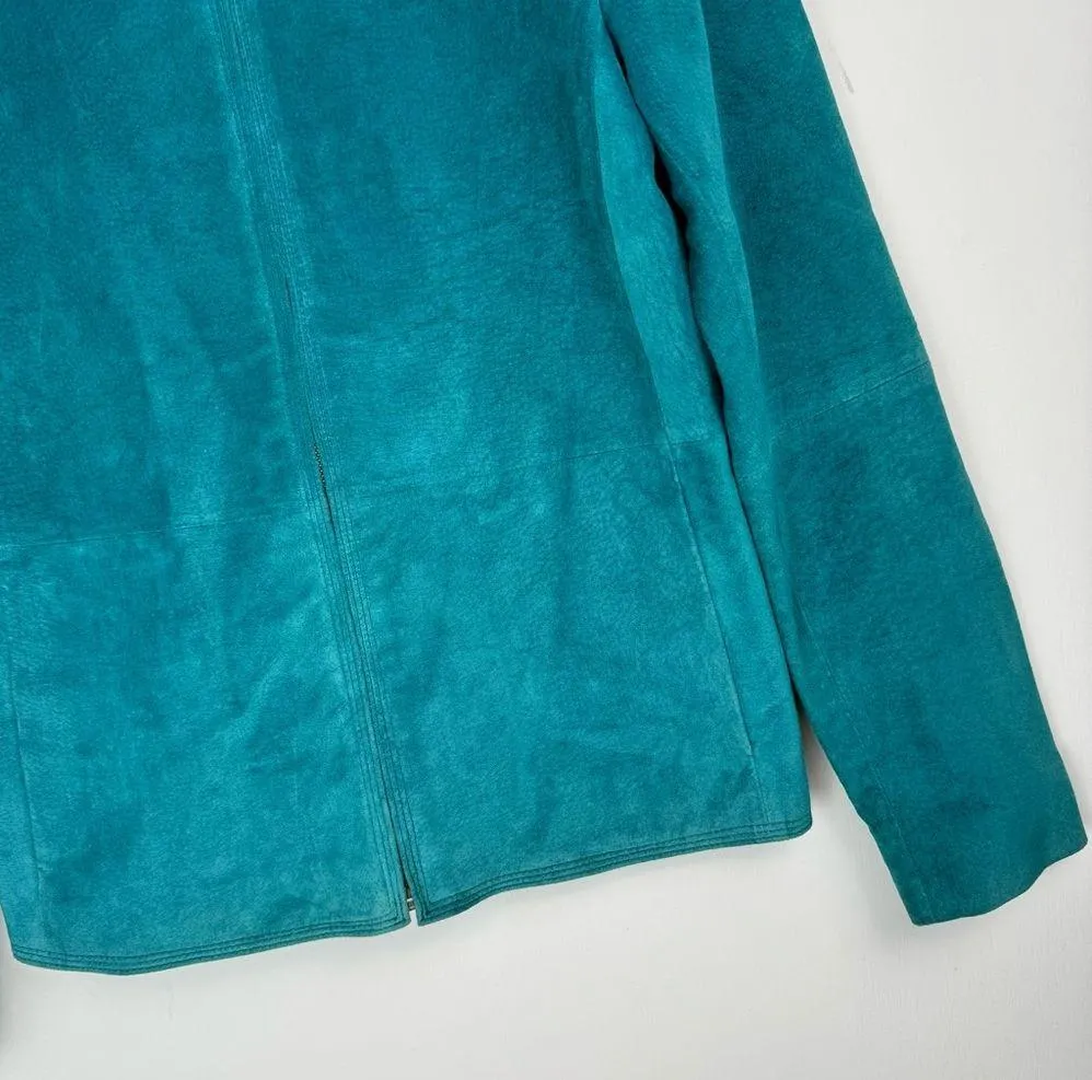 Charter Club Teal Turquoise Blue Leather Jacket Sz Small - Image 5