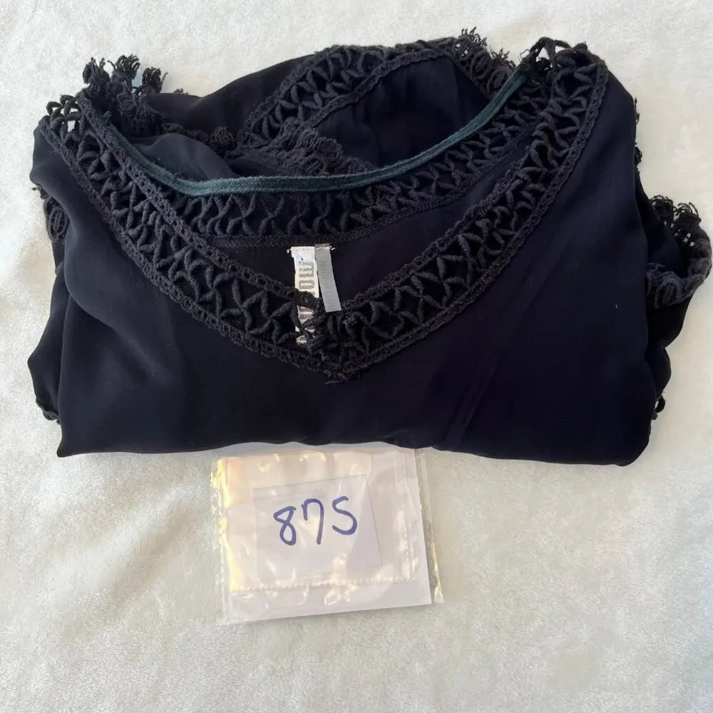 Womens Medium Black Poncho Top With Crochet Trim 87s - Image 6