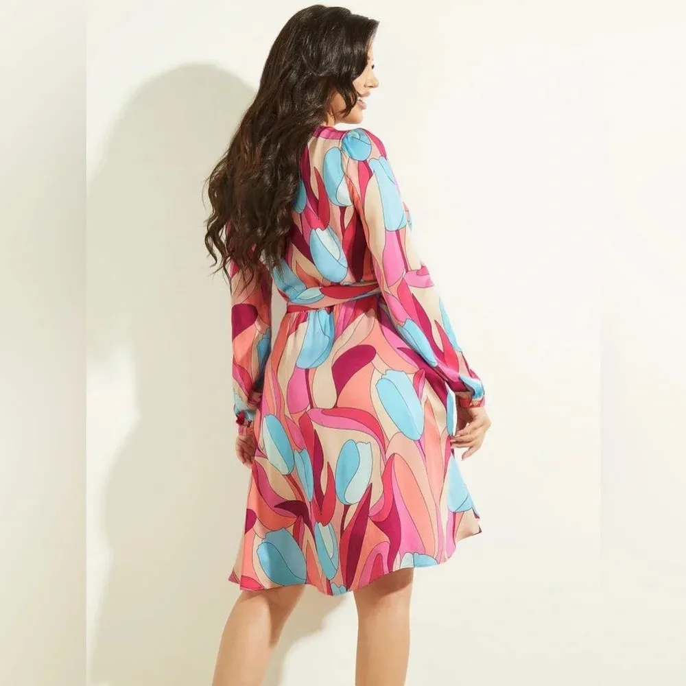 Marciano by Guess Bold Bloom Wrap Dress Multicolor wedding guest cocktail dress - Image 2