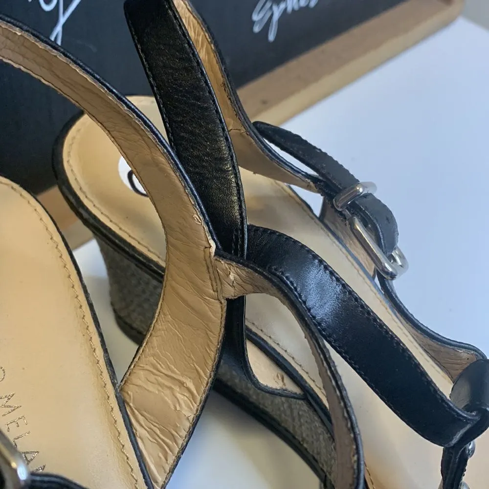 Antonio Melani Black Suede Slingback T-Strap Cork Wedge Heels - 10M - Image 8