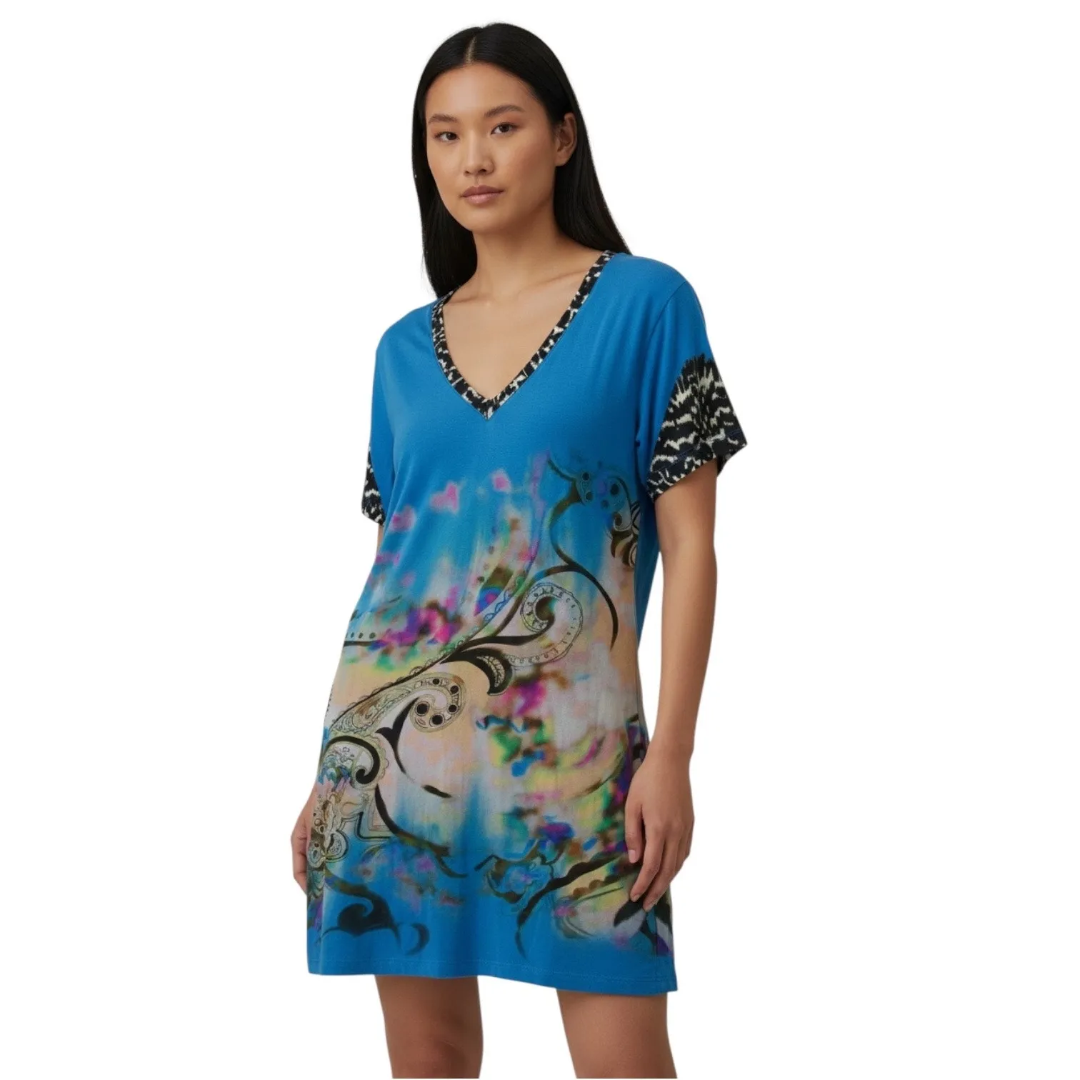 ETRO Bundle of 2 Women’s Y2K Art Print Short Sleeve vneck Mini Dresses Blue - Image 3