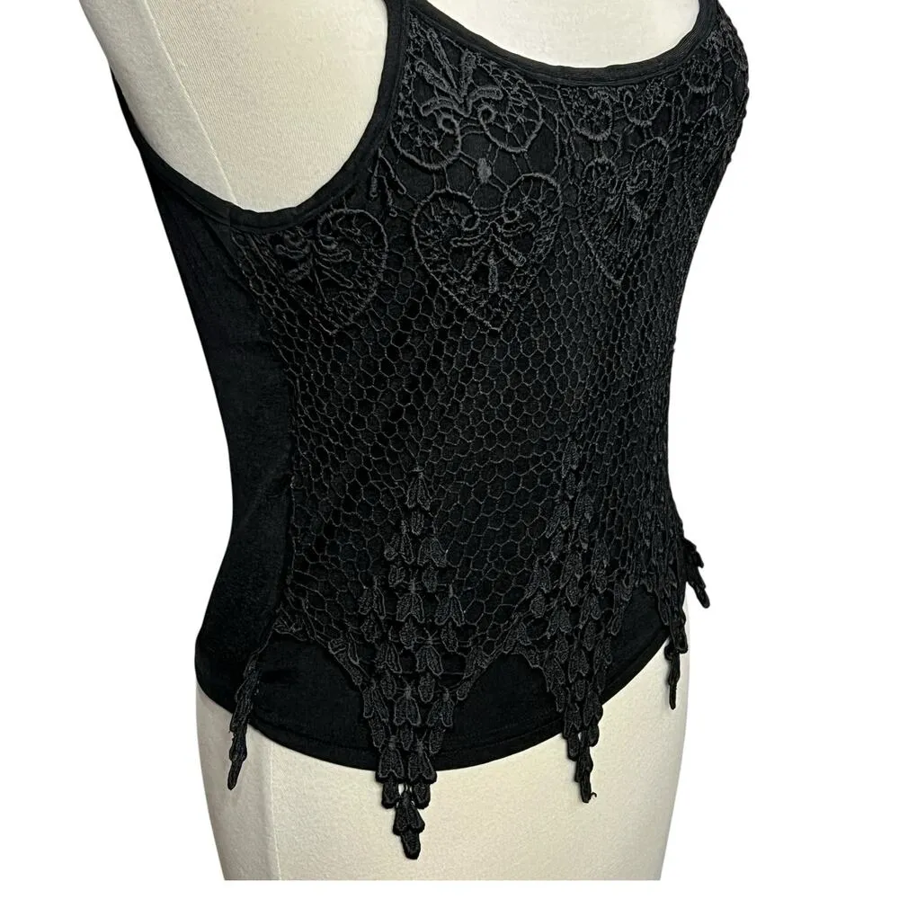 Y2K 90s Crop Top L Black Crochet Lace Goth Vamp Coquette ALT Vampire Diaries Size L - Image 2