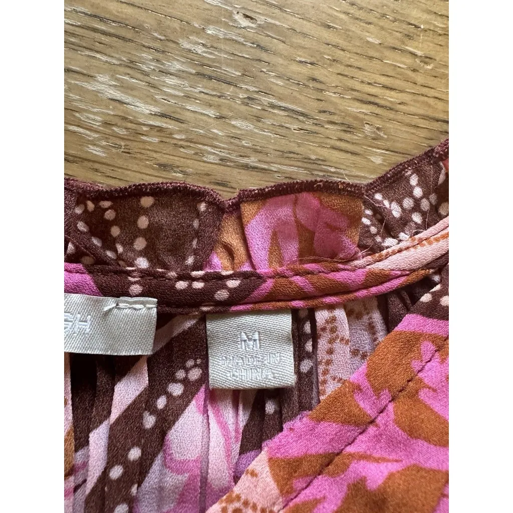 Sunny Leigh Top Womens Size M Retro Floral Long Sleeve V‎ Neck Pleated Ruffles - Image 4