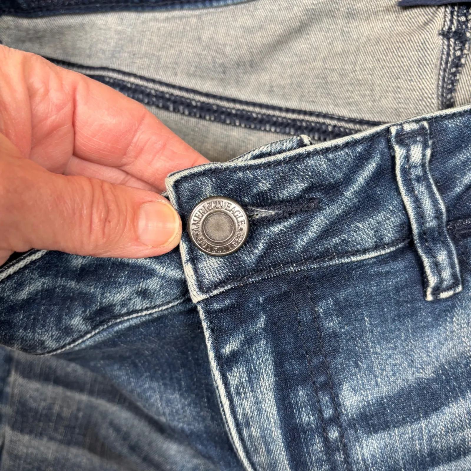 American Eagle Outfitters Women's High Waisted Skinny Jeans Dark Distressed 14 - Image 8